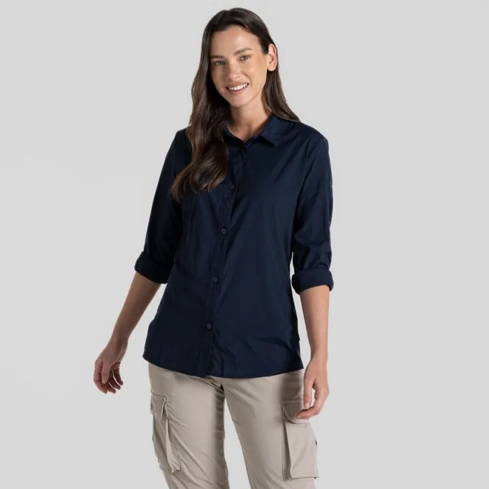 Womens Long Sleeve Craghoppers NosiLife Freeda Long Sleeved Shirt Blue Navy
