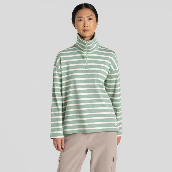 Womens Long Sleeve Craghoppers Otto Half Zip Top Pale Pistachio Stripe