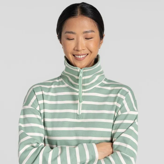 Womens Long Sleeve Craghoppers Otto Half Zip Top Pale Pistachio Stripe Womens Long Sleeve Craghoppers Otto Half Zip Top Pale Pistachio Stripe