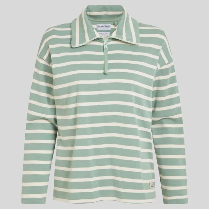 Womens Long Sleeve Craghoppers Otto Half Zip Top Pale Pistachio Stripe Womens Long Sleeve Craghoppers Otto Half Zip Top Pale Pistachio Stripe
