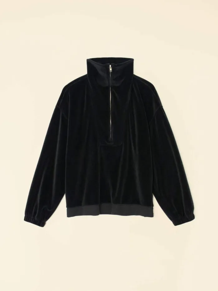 Xirena Black Oliver Velour Sweatshirt Women Sweats and Tees